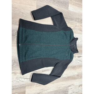 The North Face Jacket Womens LG Green Gray Fleece Full Zip Ribbed Sleeves